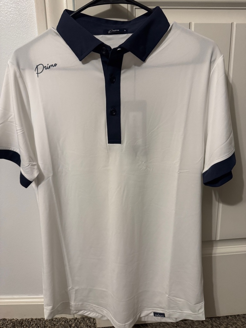 Primo Men's White Polo with Navy Contrast Collar